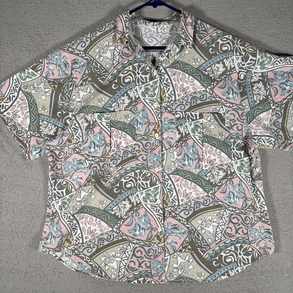 VNTG Cherokee Women Size 18W Pastel Abstract Tribal Print Short Sleeve Boxy Top